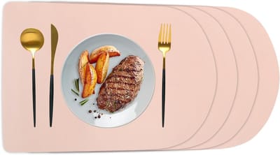 Dailygoods- Placemat Set 4 Stuks - Wasbare Placemat - Dubbelzijdige Antislip - Waterdichte Placemat - 45 x 30 cm - Roze/Zilver - Tafelmat