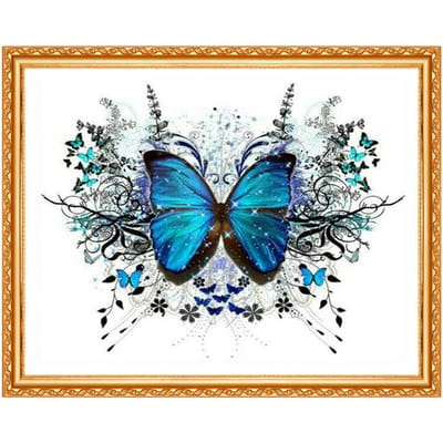 Broderie diamant 5d, peinture diamant, point de croix, coloré, papillon, autocollant mural, décoration de mariage 20X30CM blue