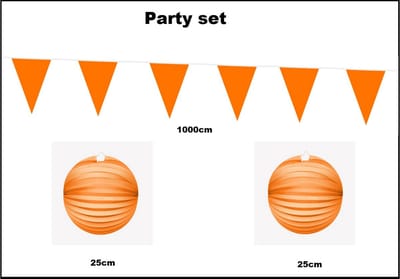 Party set oranje - 1x Vlaggenlijn oranje 1000cm + 2x Lampion oranje 25cm -party festival thema feest