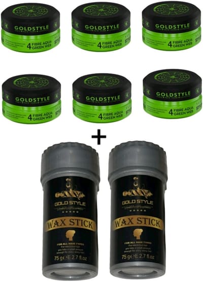 Gold Style Fibre Aqua Green Web Pomade Styling Wax 4 - 900ML + 2 x75 Gram Gold Style Wax stick - Haar wax Mannen - Styling Wax - Wax stick - haar stick