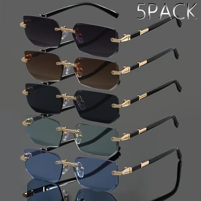 5 stuks Heren- en Dames Randloze Metalen Modebrillen Klassieke Retro Trendy Brillen voor Zomerfeesten Casual Straatfotografie black