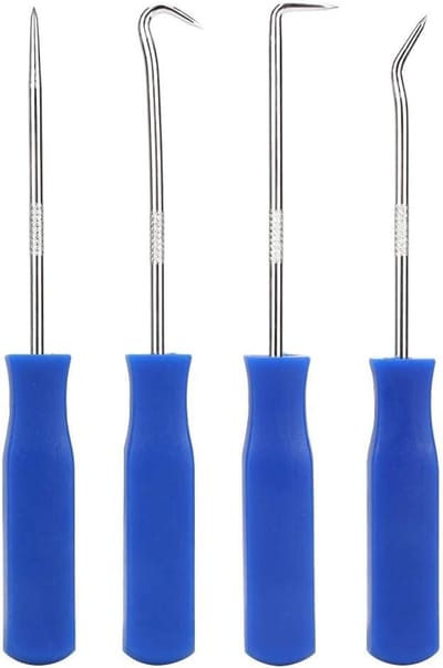 Pick en Hook Set - Oliekeerring Verwijderaars - Precisiewerk - Comfortabele Grip - 4 Stuks - Zwart