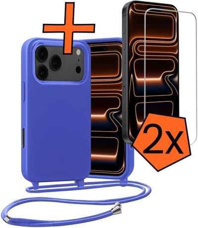 Hoesje Geschikt voor iPhone 17 Pro / 18 Pro Hoes Met Telefoonketting Met 2x Screenprotector - Backcover Geschikt voor iPhone 17 Pro / 18 Pro Case Met Koord - Felblauw