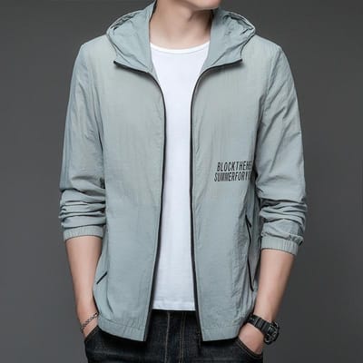 Heren Zomer Nieuwe Stijl Zijnaad Zak Casual Capuchon Pasvorm Rits Dunne Jeugd Zonnebescherming Jas XXXL