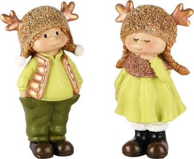 Dekoratief | Winterkindje staand m/muts, groen, resina, 7x4x14cm, set van 2 stuks | A245107