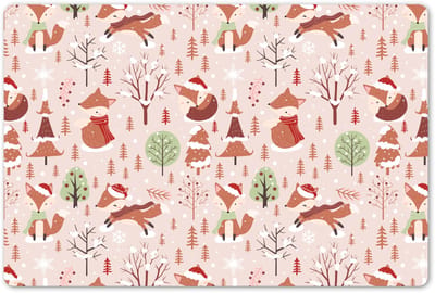 Placemats 45x30 cm - Placemat kunststof - 1 stuk - Vos - Kerst - Bomen - Winter - Patroon - Borden onderleggers - Decoratie voor op tafel - Keuken tafeldecoratie accessoires - Vinyl onderlegger - Tafelversiering