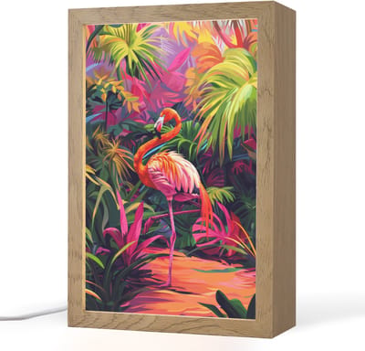 Nachtlampje 20x30 cm - Kinder lampje - Flamingo - Tropisch - Dier - Bladeren - Tafellamp kinderkamer - Slaapkamer lamp - Bedlamp kinderen - Kinderlampje stopcontact - Wandlamp babykamer - Nachtlampjes