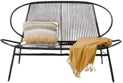 Signature Home Tuinbank 2-zits - balkonbank - tuinmeubel van PE-rotan - tuinstoel met rugleuning - voor terras - tuin - balkon - buiten - zwart - 140 cm