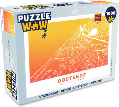 Puzzel Stadskaart - België - Oostende - Oranje - Legpuzzel - Puzzel 1000 stukjes volwassenen - Plattegrond