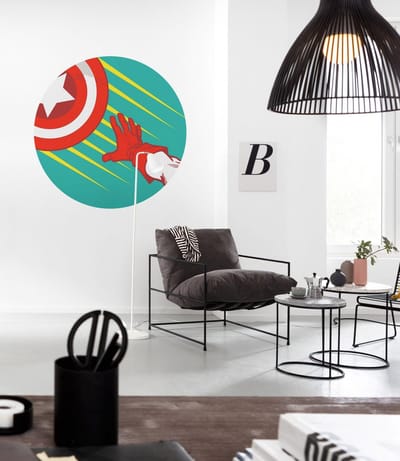 Fotobehang - Avengers Captains Shield Pop Art 125x125cm - Rond - Vliesbehang - Zelfklevend