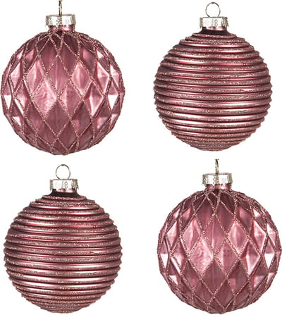 Clayre & Eef Kerstbal Set van 4 Overig Ø 8 cm Rood Glas Kerstballen