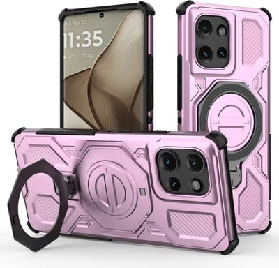 Hoesje geschikt voor Motorola Edge 50 | Compatibel met MagSafe / Qi2 | 360° Draaibare Magnetische Standaard | Back Cover Kickstand Ring | Roze