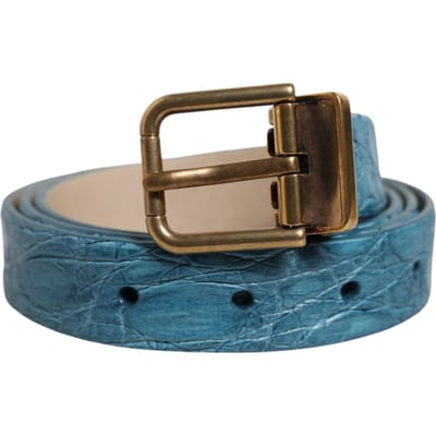 Dolce & Gabbana Blauw Leren Klassieke Gouden Metalen Gesp Riem