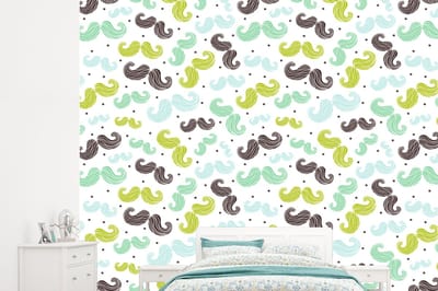Behang - Fotobehang Patronen - Snor - Kleuren - Jongens - Kinderen - Kids - Jongetje - Breedte 245 cm x hoogte 220 cm