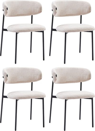 Colenis® - Daria Eetkamerstoelen Japandi - Set van 4 - Beige - Chenille Stof - Luxe Gestoffeerde Zitting - Industrieel Design - Metalen Poten - Stoel