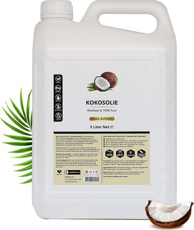 Kokosolie MCT 5 Liter Voordeelverpakking | 100% Puur en Vloeibaar | Food Grade Kwaliteit MCT Kokos Olie voor Haar, Huid en Lichaam