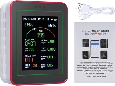 Luchtkwaliteit Tester - Multi-parameter Monitor - Thuis Kantoor - 15-in-1 Detectie WiFi - 6.5x8.3x12cm