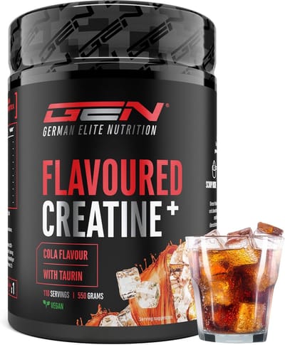 GEN Gearomatiseerd Creatine Poeder - 550g - Creatine Monohydraat + L-Taurine - Gemicroniseerde Creatine met Aroma - Geen Suiker & Top Oplosbaarheid - Veganistisch (Cola)