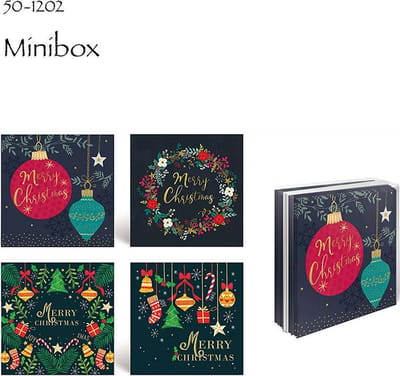 50 Luxe dubbele Kerstkaarten - 2 x 25 st - Folie - 4 motieven -  Witte envelop - 10 x 10 cm
