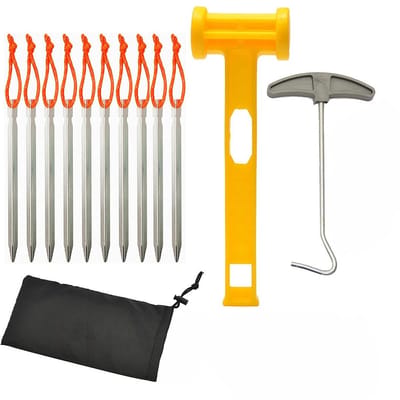 Dailygoods- Tentstokken 10-delige set - Aluminium - Campingaccessoires - Kunststof hamer - Nageltrekker - Opbergtas - Reflecterende trekkoorden - Tentpalen