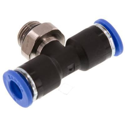 6mm x G1/8'' inline T-stuk Messing/PA 66 Insteekfitting Buitendraad Draaibaar NBR [2 Stuks]