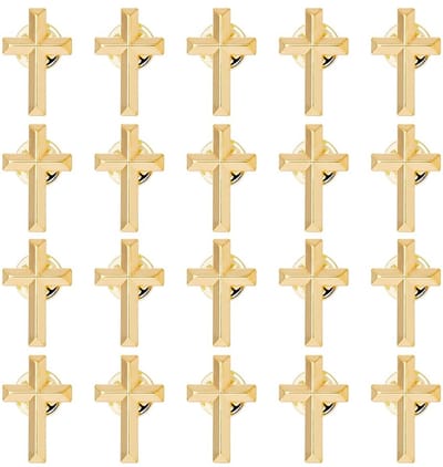 Dailygoods- Kruisbroche 20 Stuks - Religieuze Kruisbroches - Klasiek Design - 25 x 16 mm - Duurzaam Legeringsmateriaal - Perfect voor Kerkelijke Activiteiten - Reversspeld