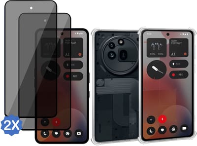 ChiGuard Hoesje & 2x Privacy Screenprotector geschikt voor Nothing Phone (3a) Pro – Hoesje Screenprotector - Gehard Glas Cover + Shock Proof Case - Transparant