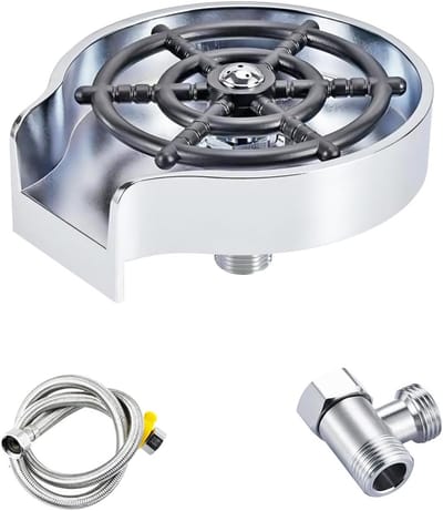 Glazen Wasmiddel voor de Afwasbak met Zachte Waterbuis, Automatische Cup Cleaner en Waterflesreiniger, Zilver