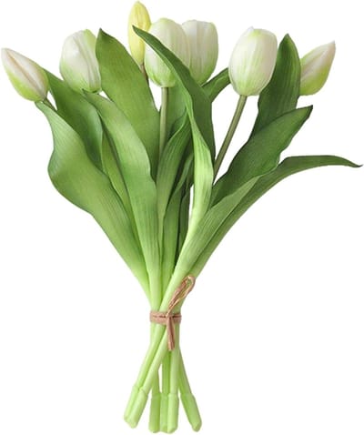 Realistische Kunstmatige Tulpen - 7 Stuks - Perfect voor Bruiloft, Thuisdecoratie en Feestjes - Ideaal voor Tafelversiering en DIY Projecten (Wit)