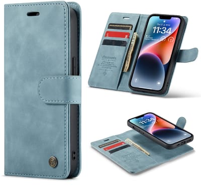 Casemania Hoesje Geschikt voor Apple iPhone 16e - Aqua Blue - 2 in 1 Magnetic Book Case