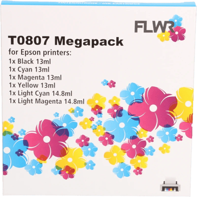 FLWR - Cartridges / Epson T0807 Multipack / zwart en kleur / Geschikt voor Epson