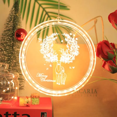 Rosnek LED Kerstverlichting Ø 16 cm Warm wit - Op Batterijen - Kerst Raamverlichting - Kerst decoratie voor ramen - Rendier