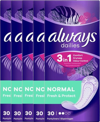 Always Dailies Normal Fresh & Protect - 5x30 stuks - Voordeelverpakking – Inlegkruisjes