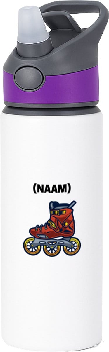 Hacebo® - Skeeleren met eigen naam waterfles met rietje paars - Sport - Skeeleraars - Skaten - water fles - 650ML