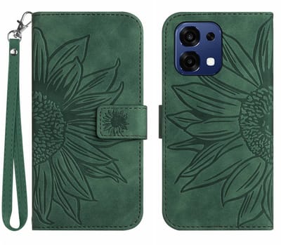 Coverup Hoesje - Geschikt voor OPPO A6 Pro 5G Hoesje - Coverup Zonnebloem Book Case met Koord - Groen
