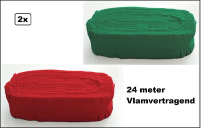 2x Crepe guirlande rood en groen 24meter - Brandvertragend - Slinger verjaardag vlaglijn festival thema feest party