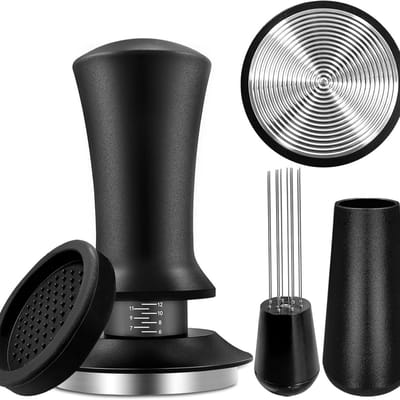 Tamper - koffie tamper - espresso tamper - 58 mm espresso-tamper - Espresso-tamper van aluminium en roestvrij staal - Zelfnivellerende ergonomische tamper - Voor barista's - Zwart