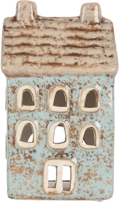 Clayre & Eef Waxinelichthouder Huis 8x7x15 cm Blauw Keramiek