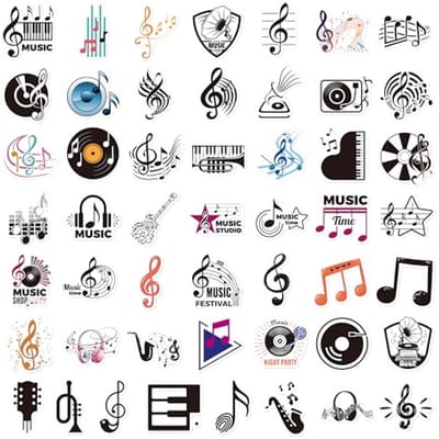 Muziekstickers voor Creatieve Projecten - 50 Stuks, Waterdicht en Veelzijdig