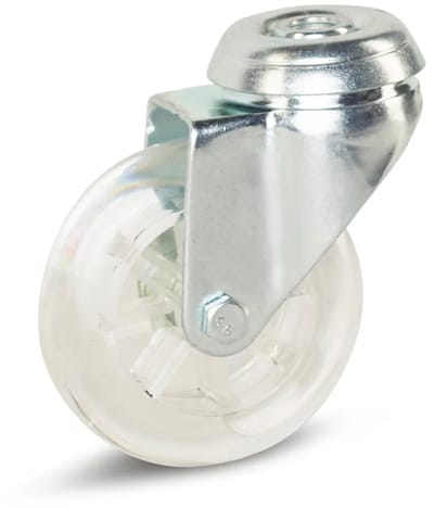 Transparant Meubel zwenkwiel met centraal gat - 75mm - 100kg