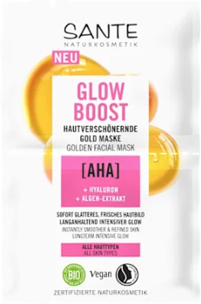 Sante Naturkosmetik Glow Boost Gouden Gezichtsmasker | 2x4ml - Met AHA, Hyaluron & Algenextract