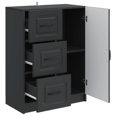 vidaXL - Dressoir - met - lade - Zwart - 66 - x - 34,5 - x - 87 - cm - Bewerkt - hout