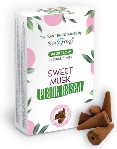 Backflow Wierook kegels - Sweet Musk - 12 Stuks - Plantaardig - Vegan - Plant Based - Incense Cones - Waterval Wierook