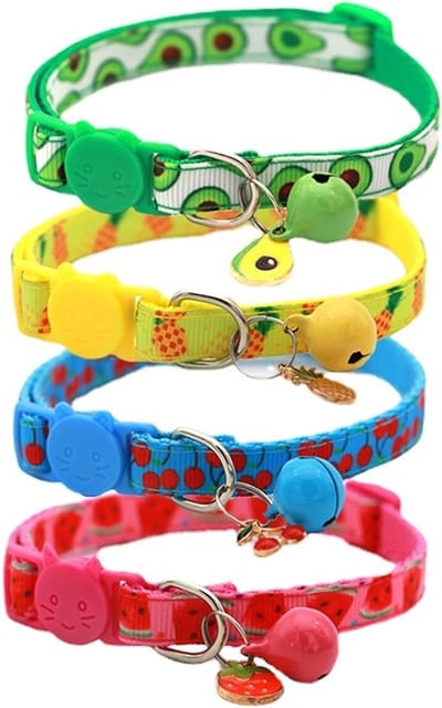 Verstelbare Kattenhalsbanden met Belletjes, Veilige Snelsluiting en Fruitdesign, Geschikt voor Kittens en Volwassen Katten, 19-32 cm
