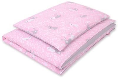 Baby katoenen beddengoedset 2-delig 135x100 cm - roze konijnen/grijs