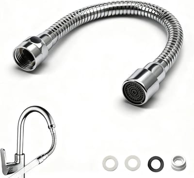 30 cm verlengstuk voor kraan van roestvrij staal, 360° verstelbaar kraanaccessoire met interne schroefdraad, adapter en afdichtingen voor badkamer, hotel of keuken