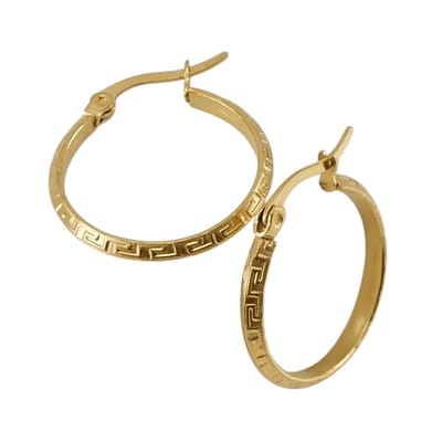 Rvs sieraden- Oorbellen -Goudkleurige oorringen met Grieks motief-23mm