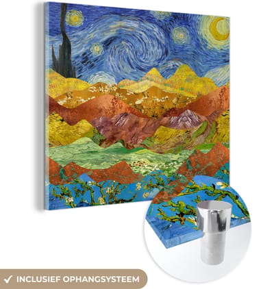 MuchoWow® Glasschilderij 50x50 cm - Schilderij acrylglas - Van Gogh - Sterrennacht - Oude Meesters - Foto op glas - Schilderijen