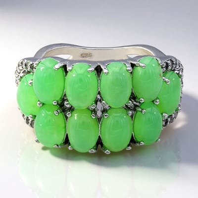 Cavill - Zilveren Ring - 925 Sterling Zilver - 10 Keizerlijke Chrysopraas 3,24 ct & 40 Witte Topaas 0,29 ct - Elegante Brede Damesring Groen