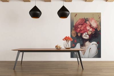 Canvas Schilderij - Vrouw met Bloemen - Wanddecoratie - 60x40 cm